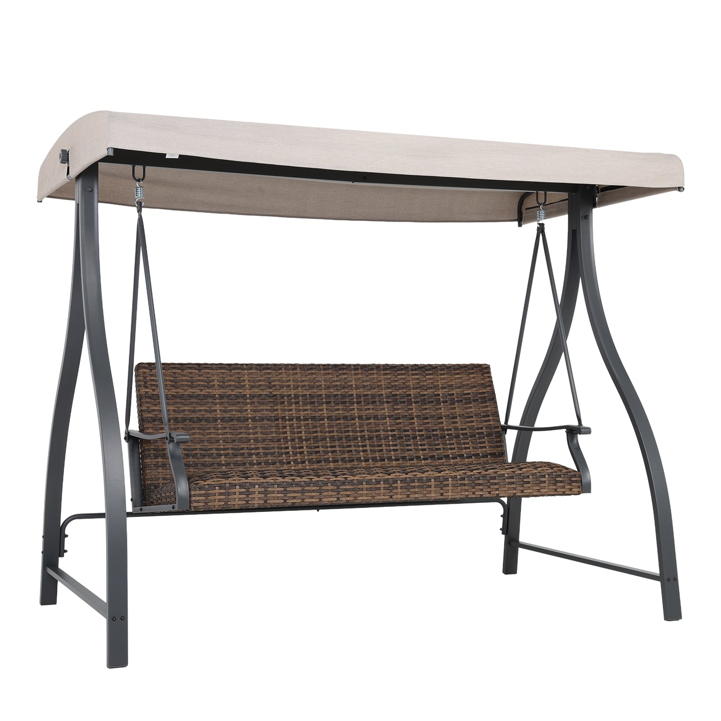 3-Seat Outdoor Rattan Patio Swing with Adjustable Canopy