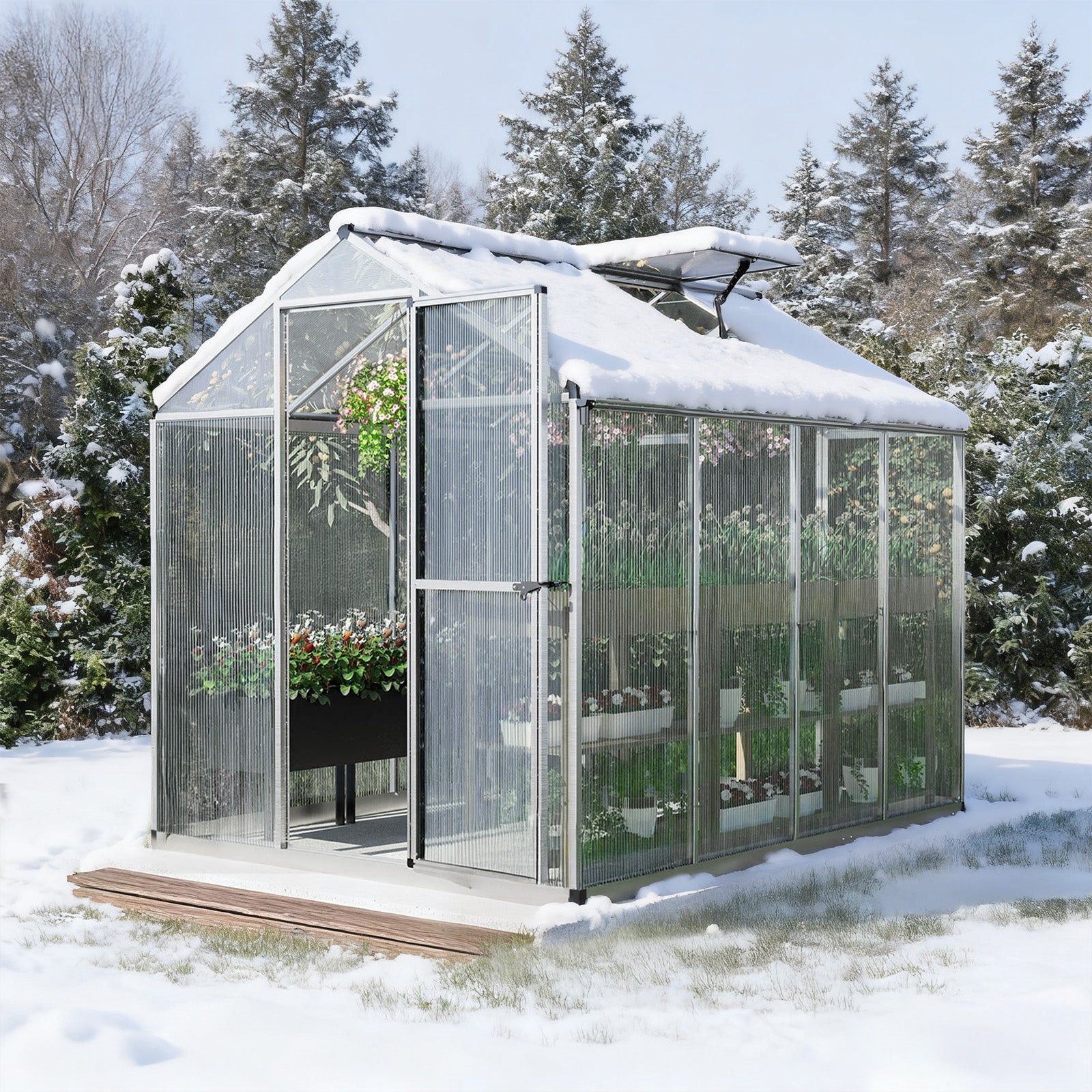 Aoodor 6x8/6x10 ft. Polycarbonate Greenhouse - Spacious & Rust-Proof