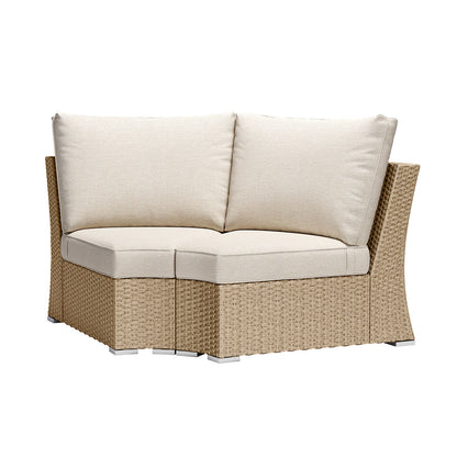 Aoodor Patio Corner Rattan Sofa with Beige Cushions for Modern Living