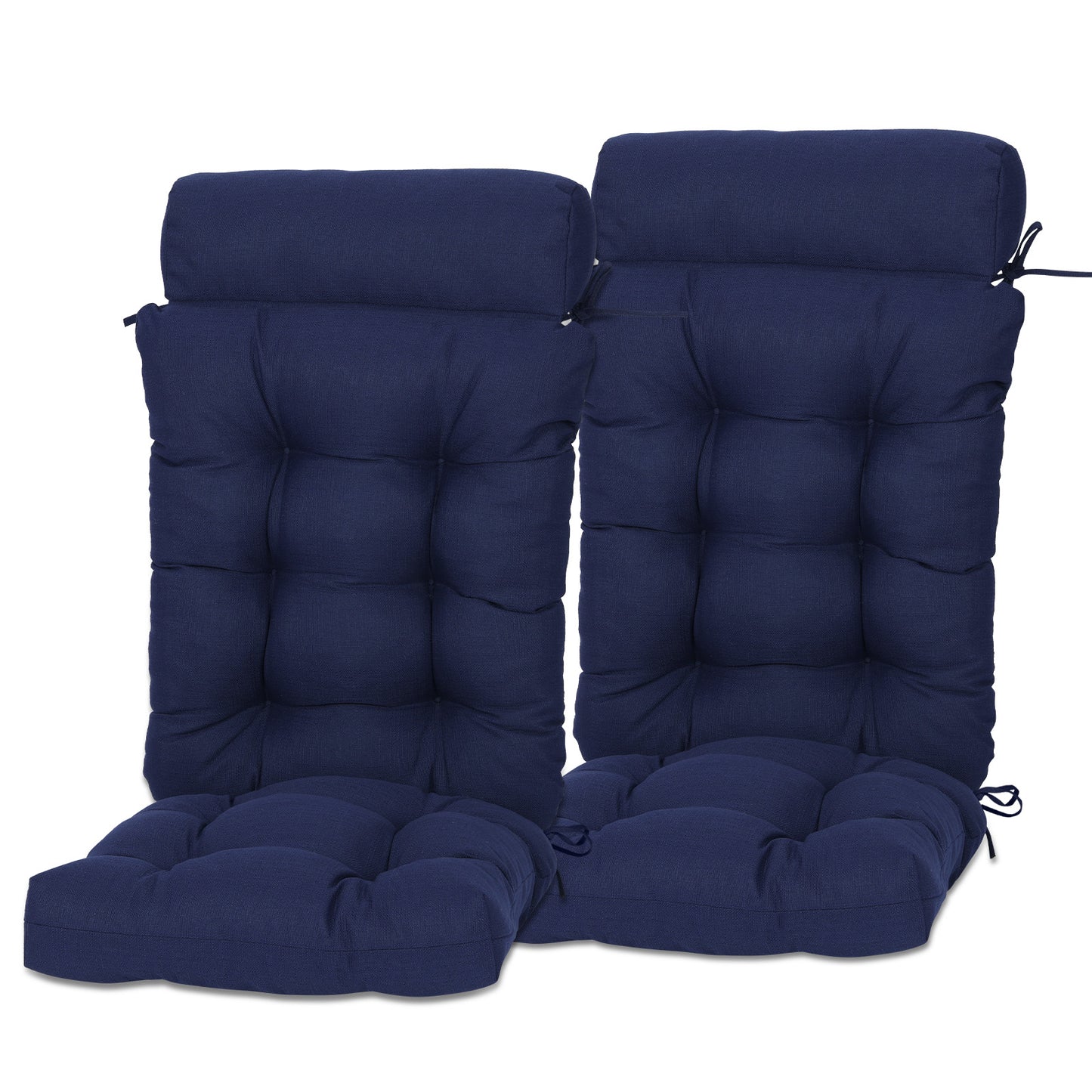 Tufted Outdoor High Back Rocking Chair Cushion Set of 2, Dark Blue