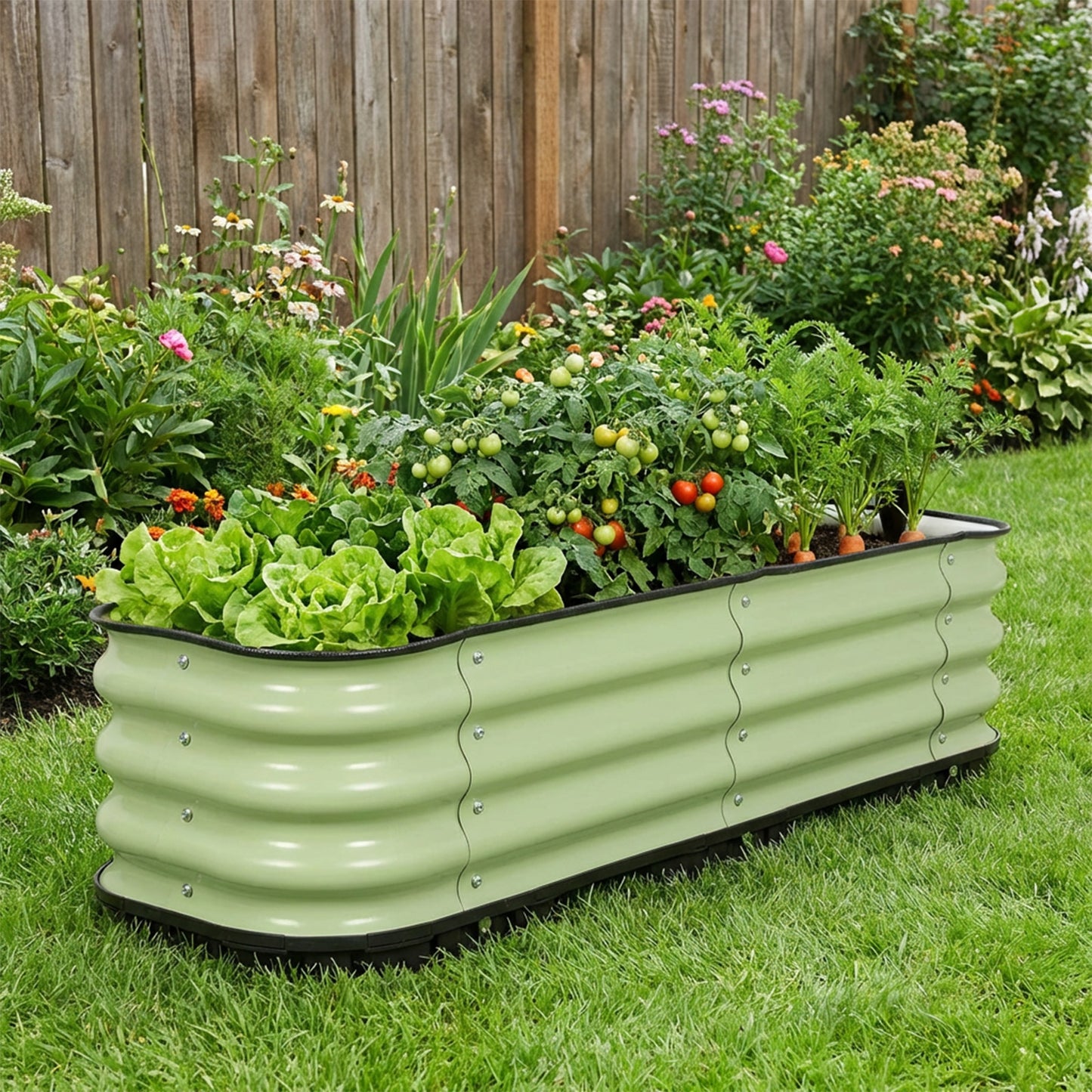 11" Tall Galvanized Raised Garden Bed, Self-Watering Planter Box - 47"x16.5"
