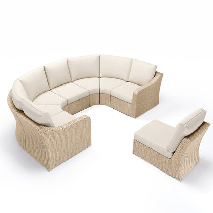 Premium Turquoise 8-Piece Half-Moon Wicker Outdoor Sofa Set - Durable Outdoor Seating