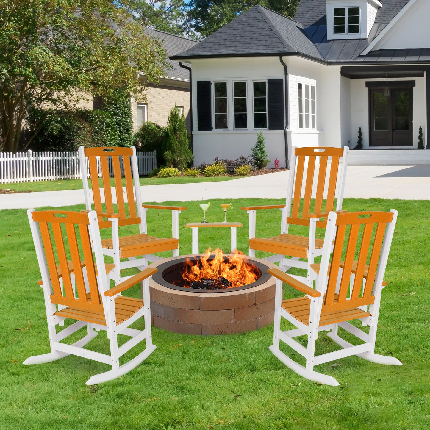 Outdoor Rocking Chair, Ergonomic HDPE Rockers with All-Weather Design