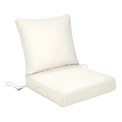 Waterproof Outdoor Deep Seat Cushion Set with Adjustable Straps & Removable Cover - Ivory White