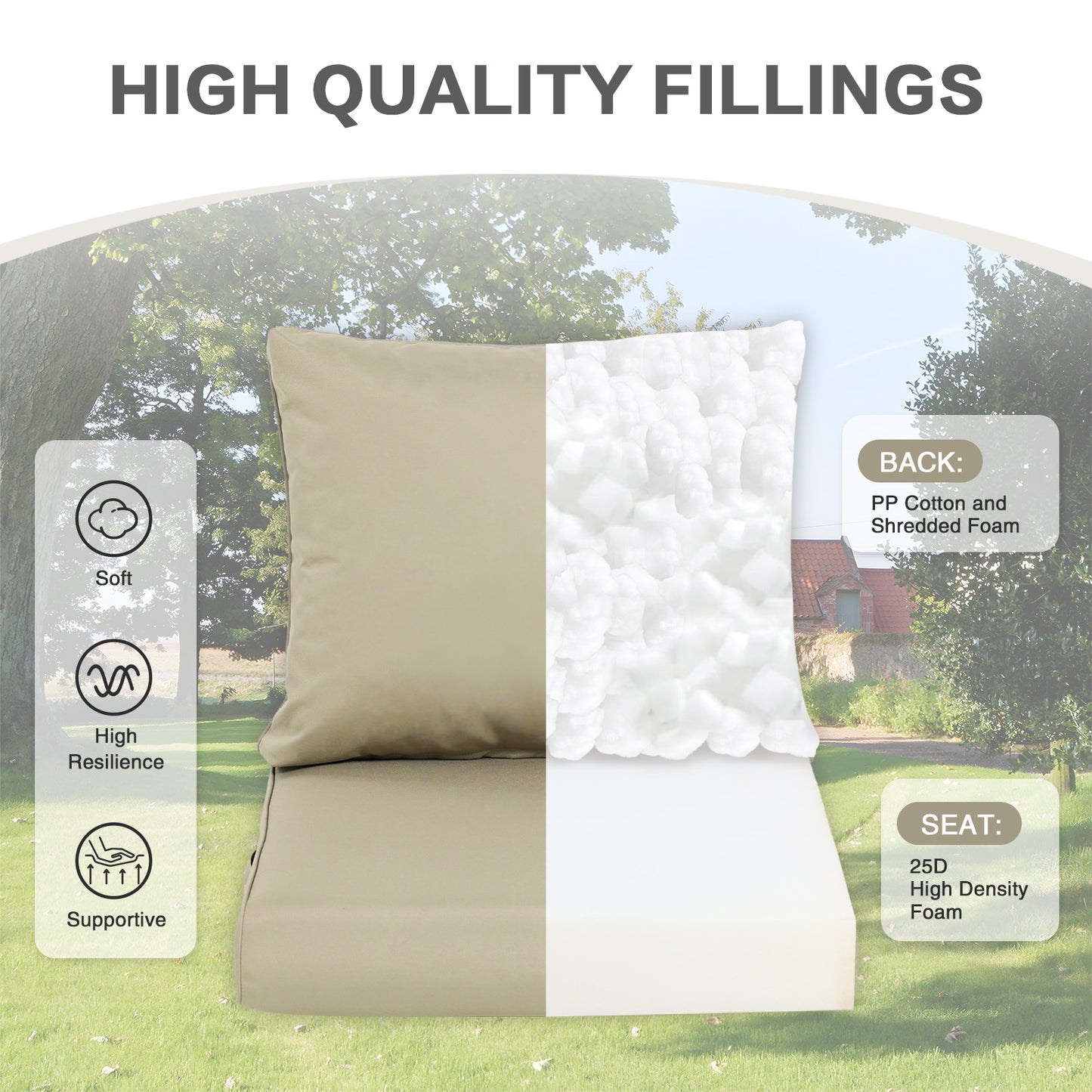 Outdoor Chair Cushions, Patio Deep Seat Cushions with Handle & Adjustable Straps - Khaki Aoodor 