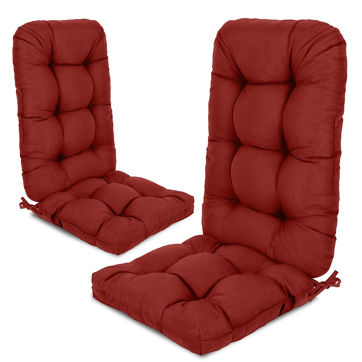 Outdoor High Back Tufted Adirondack Chair Cushion, Patio Rocking Chair Cushions with Ties, Set of 2, Red Aoodor 