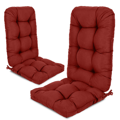 Outdoor High Back Tufted Adirondack Chair Cushion, Patio Rocking Chair Cushions with Ties, Set of 2, Red