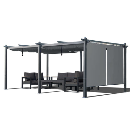 12x20 ft. Outdoor Pergola with Retractable Shade Canopy, Aluminum Frame, Roller Shade Curtain
