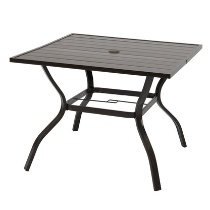 Patio Dining Table for 4, 38 inch Square Metal Outdoor Patio Table with Umbrella Hole