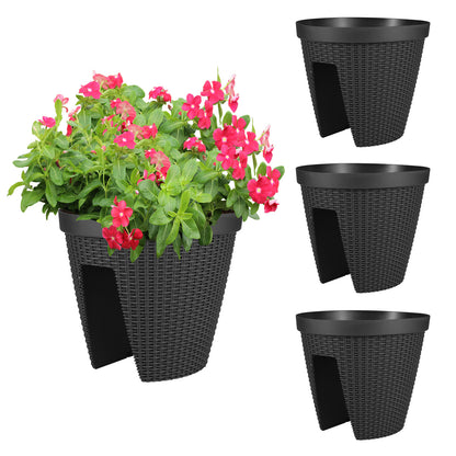 12 inch Outdoor Balcony Rattan Railing Planter Box, Set of 4