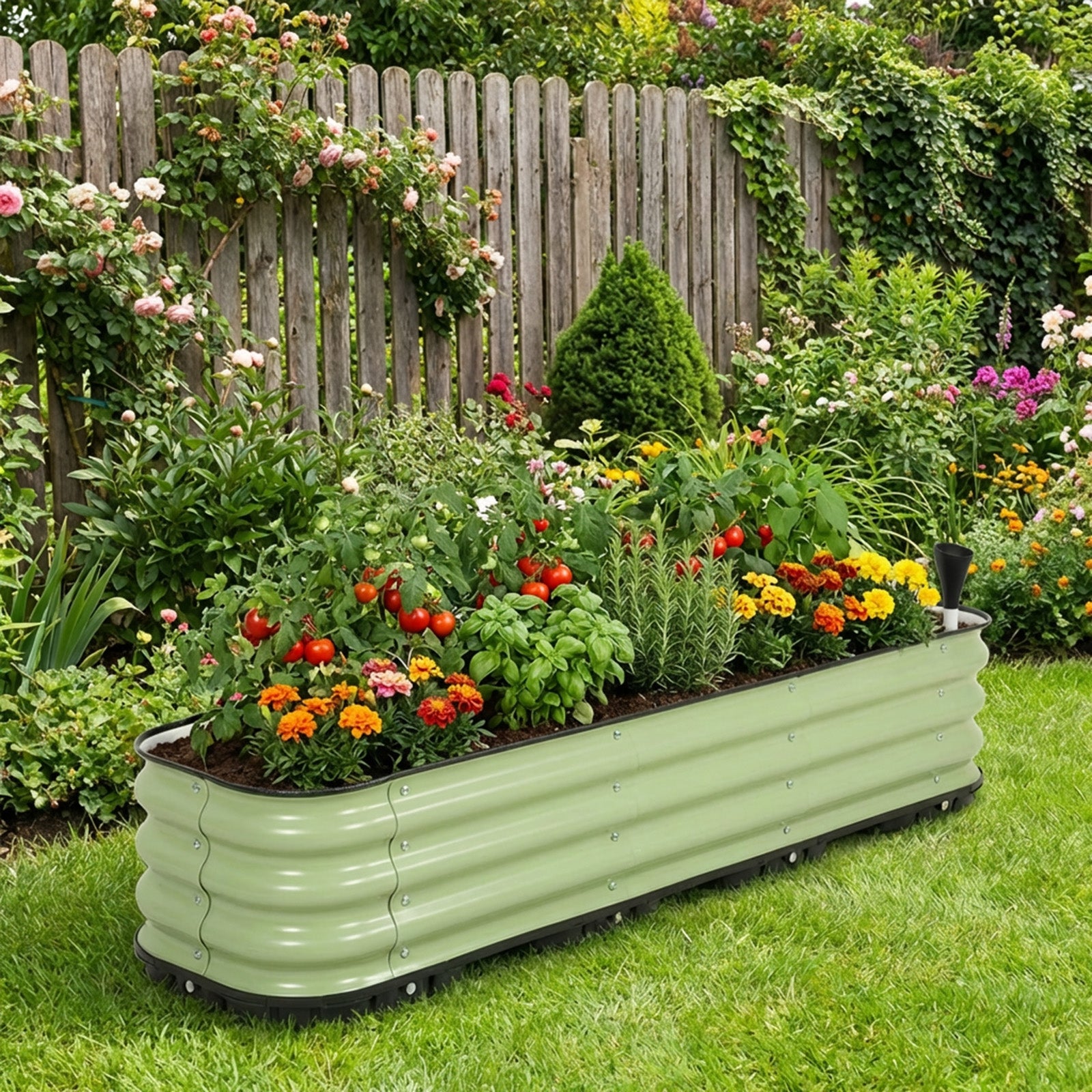 self watering galvanized planter Aoodor Beige Galvanized Steel Self-Watering Raised Garden Bed with Water Reservoir (63 in. L x 16.5 in. W x 11.2 in. H)