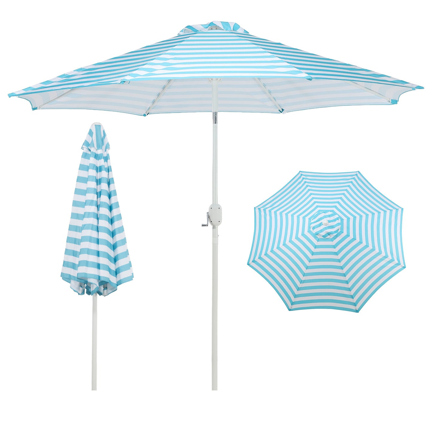 9 ft. Outdoor Patio Market Umbrella with 8 Sturdy Ribs, Push Button Tilt and Crank