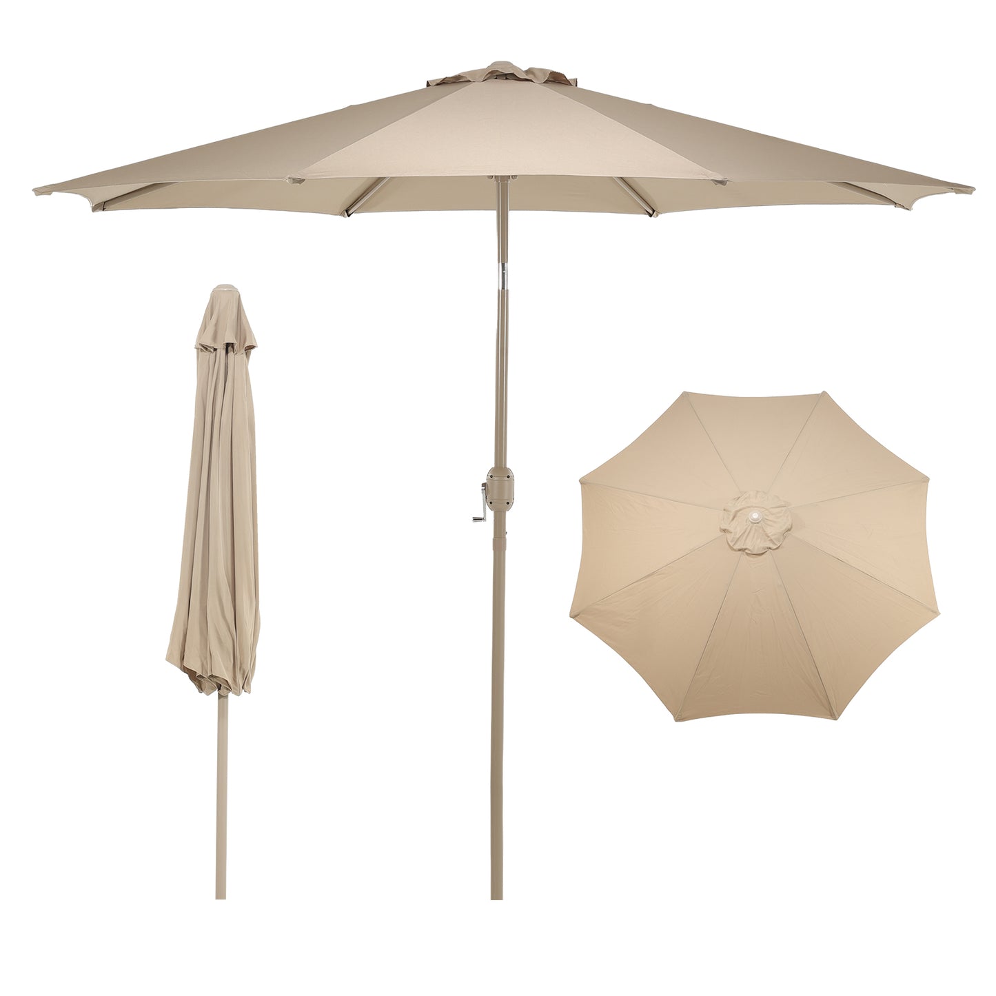 9 ft. Outdoor Patio Market Umbrella with 8 Sturdy Ribs, Push Button Tilt and Crank