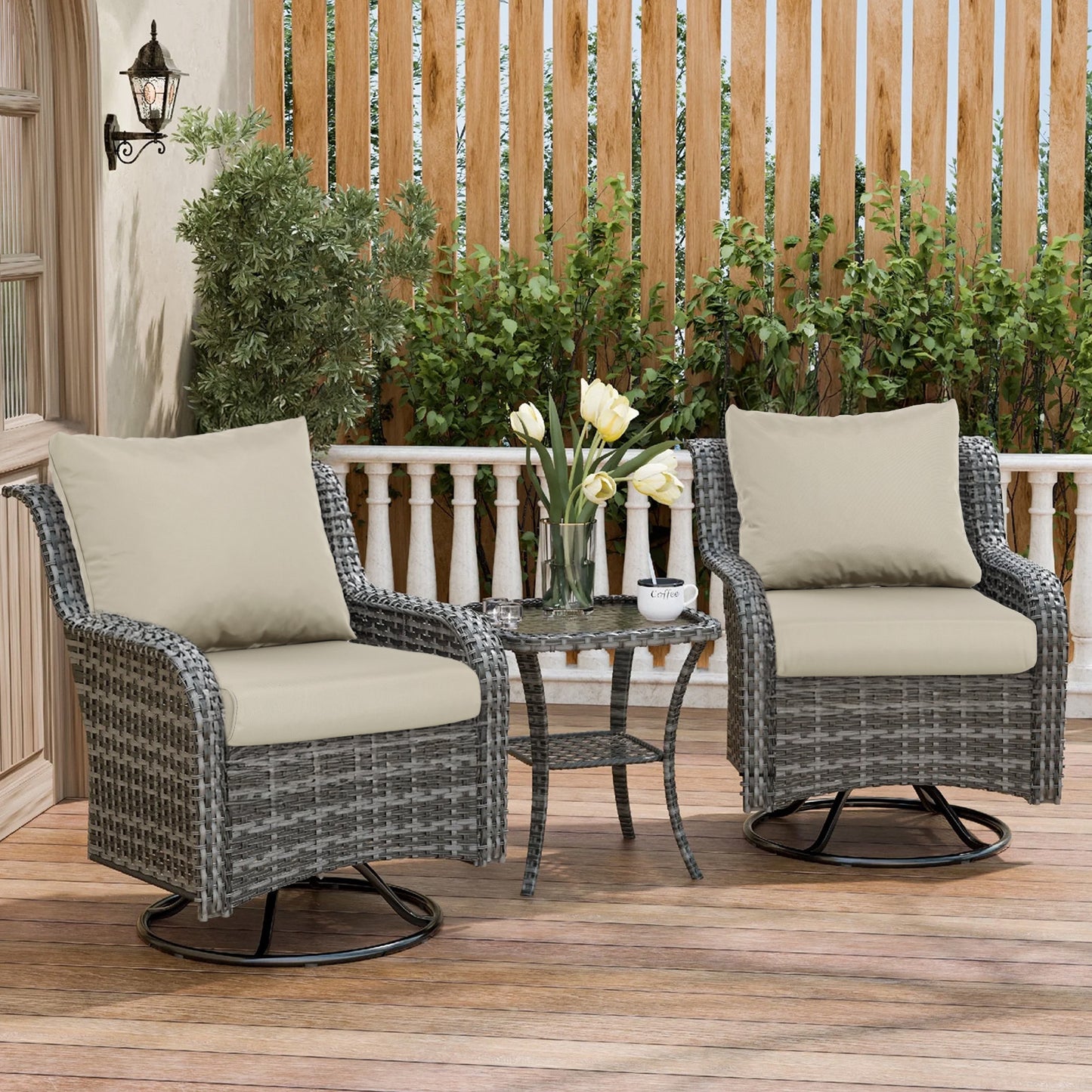 Outdoor Chair Cushions, Patio Deep Seat Cushions with Handle & Adjustable Straps - Khaki Aoodor 