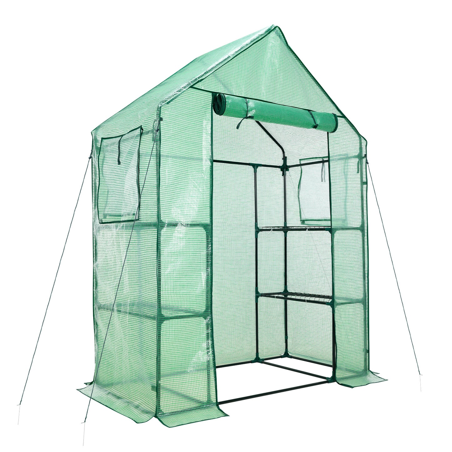 Walk-in Greenhouse with Shelves, Outdoor Garden Plant House with PE Cover