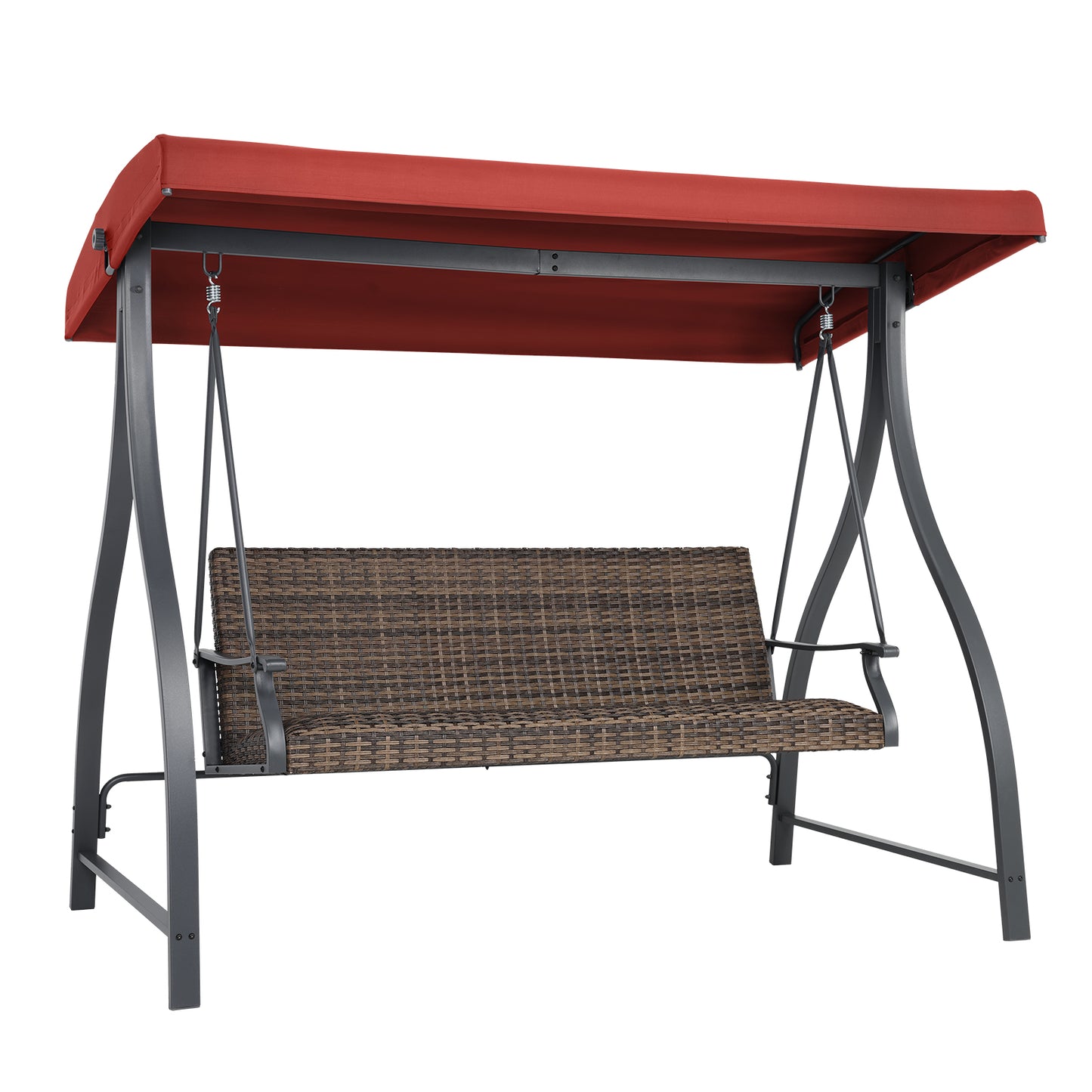 3-Seat Outdoor Rattan Patio Swing with Adjustable Canopy