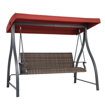 3-Seat Outdoor Rattan Patio Swing with Adjustable Canopy