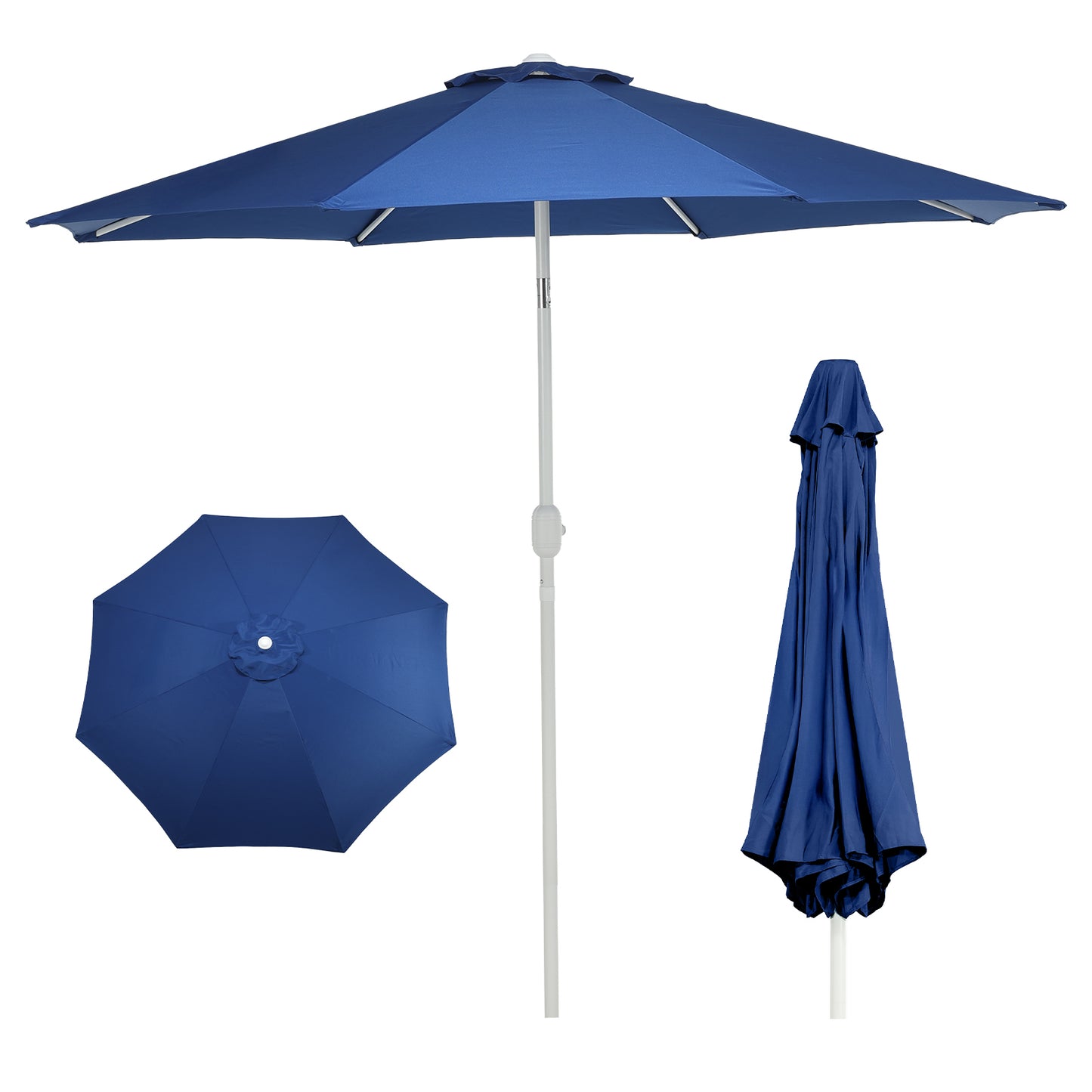 9 ft. Outdoor Patio Market Umbrella Aluminum Frame with Push Button Tilt Crank and 8 Steel Ribs Aoodor 