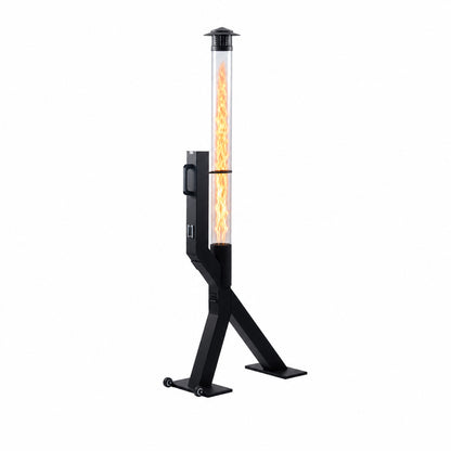 70 inch Wood Pellet Patio Heater, Wood Pellet Fire Tube Stove Portable Pellet Stove with Glass Column, Wheels, Rain Cap and Viewing Window for Porch, Backyard, Garden, and Camping