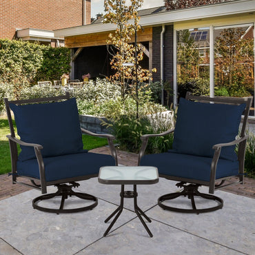 Outdoor Swivel Chair Set -  Two Chairs, One Glass Table, and Two Thick Cushions