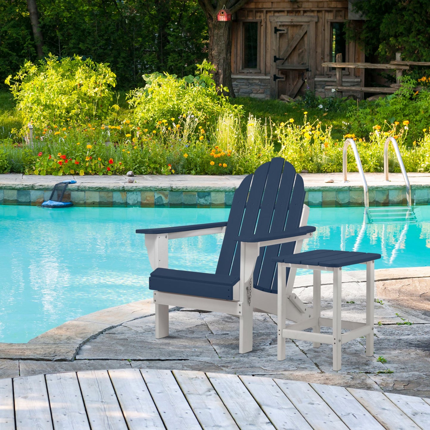 18x14.6x19 inch Outdoor Side Table, Square Adirondack Patio End Table for Patio, Pool, Porch