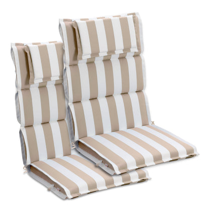 47x21x2.4 inch High Back Patio Chair Cushions with Headrest, Beige Stripe