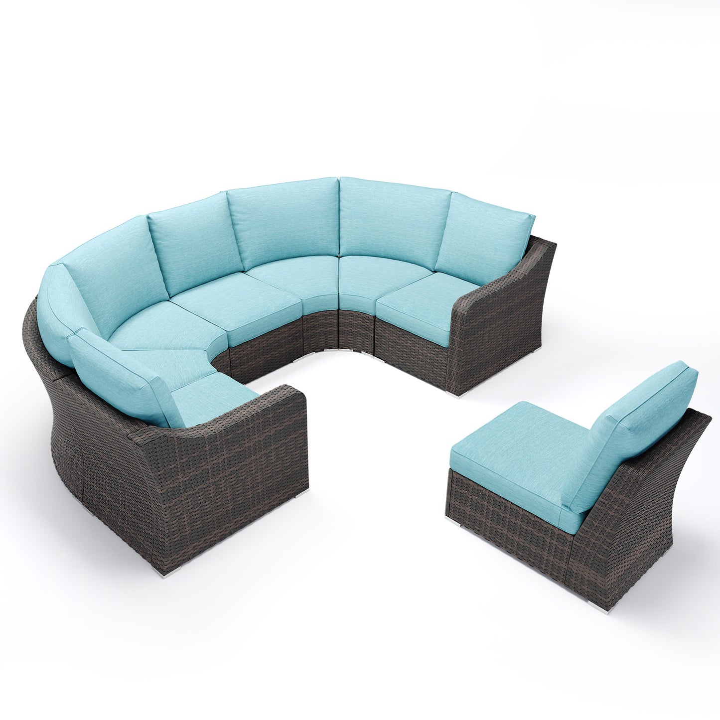 Premium Turquoise 8 Piece Half-Moon Wicker Outdoor Sofa Set – Best Value Hosting