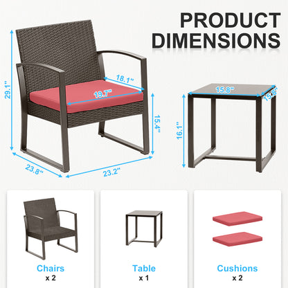 3-Piece Patio Furniture Set - Outdoor Rattan Wicker Chairs with Table, Sofa Set Including Cushions