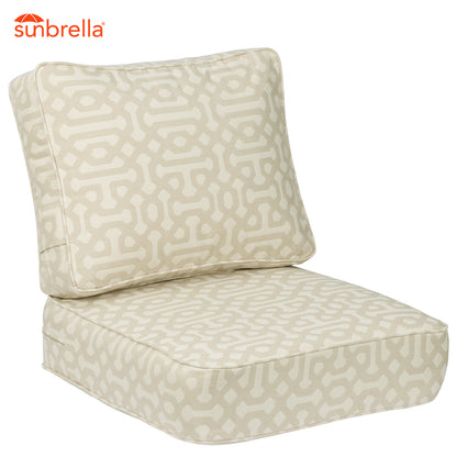 Premium Sunbrella Fabric Outdoor Patio Chair Cushions Set, Fretwork Flax