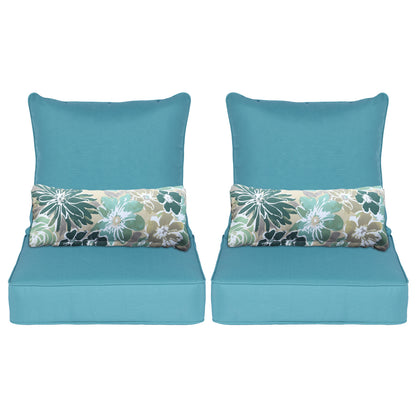 Outdoor Deep Seat Cushion Set with Lumbar Pillow, Patio Chair Back & Seat Cushions, Blue