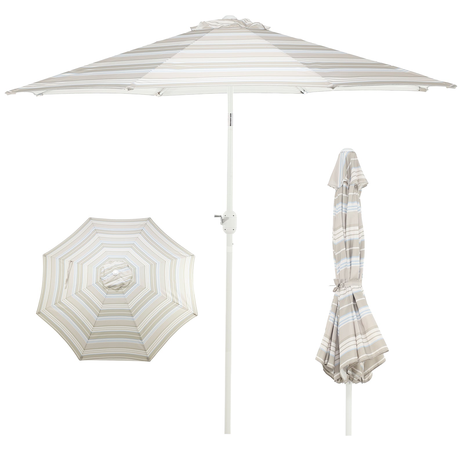 9 ft. Outdoor Patio Market Umbrella Aluminum Frame with Push Button Tilt Crank and 8 Steel Ribs - Khaki and Blue