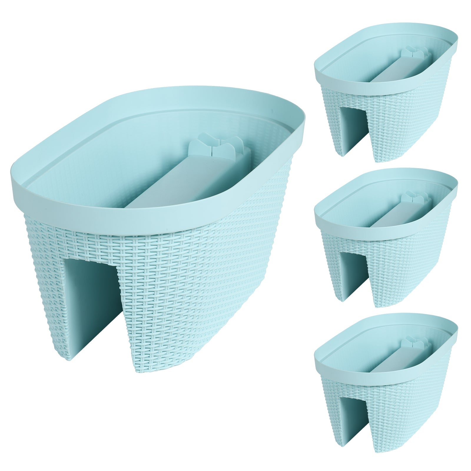 Aoodor Balcony Rattan Pattern Railing Planter Box with Drainage Holes and Adjustable Brackets Light Blue