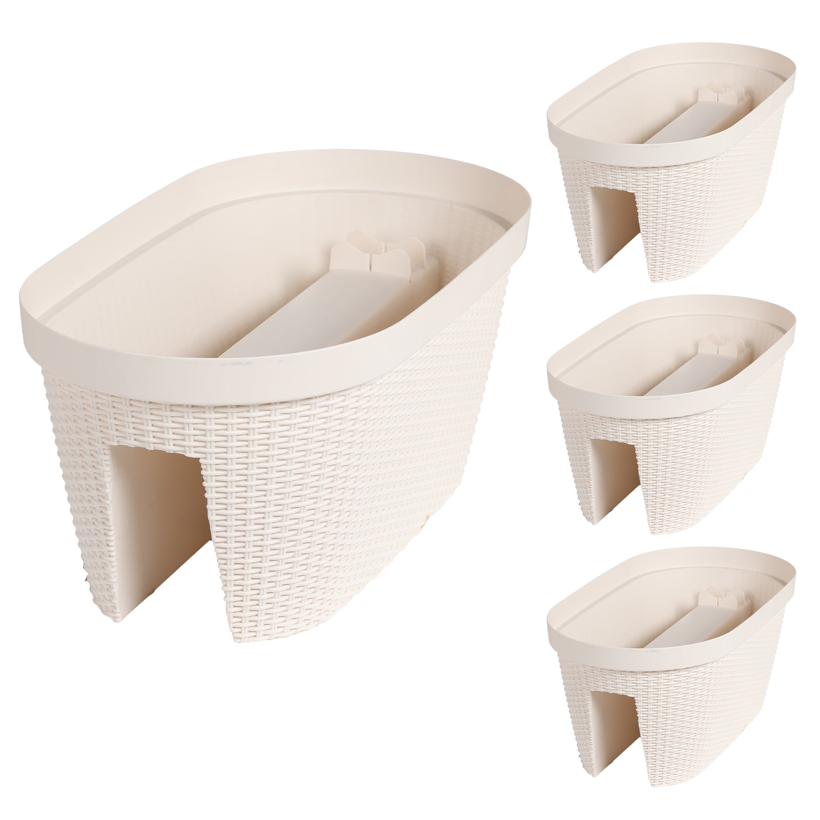 Aoodor Balcony Rattan Pattern Railing Planter Box with Drainage Holes and Adjustable Brackets White