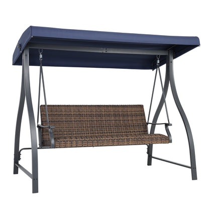 3-Seat Outdoor Rattan Patio Swing with Adjustable Canopy