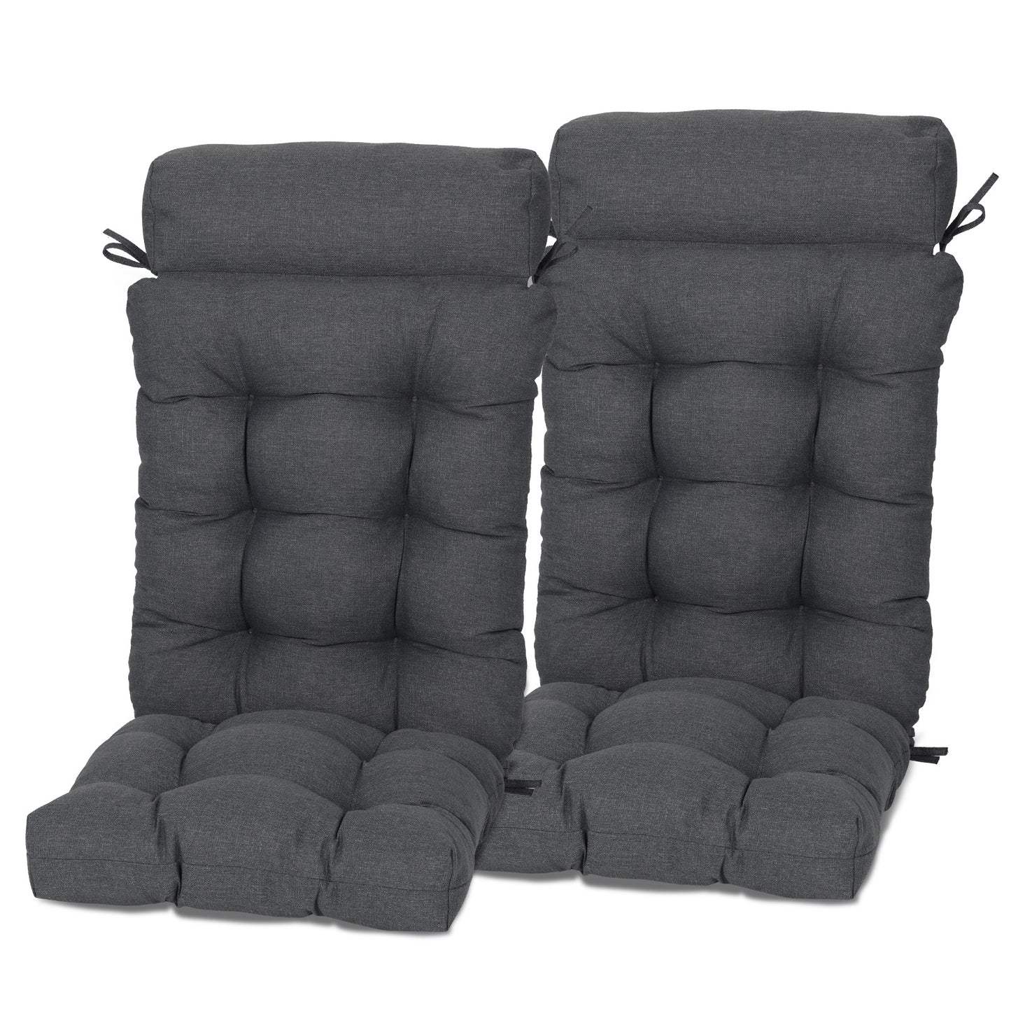 Tufted Outdoor High Back Rocking Chair Cushion Set of 2, Dark Grey