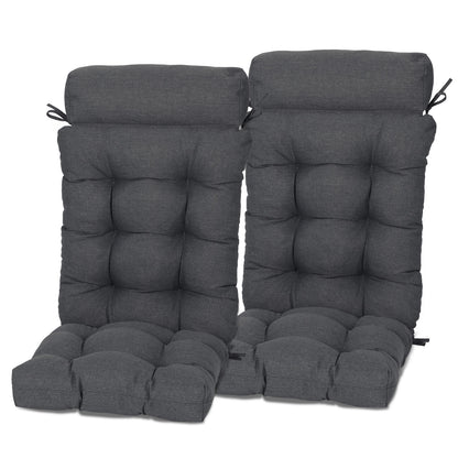 Tufted Outdoor High Back Rocking Chair Cushion Set of 2, Dark Grey