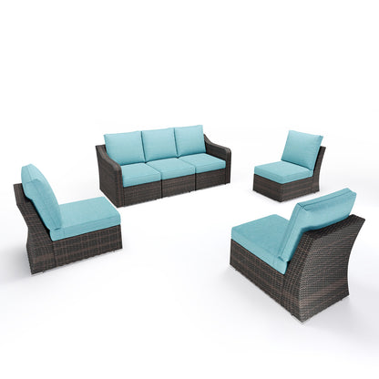 6 Piece Patio Furniture Set with Turquoise Cushions – Relaxed Outdoor Living