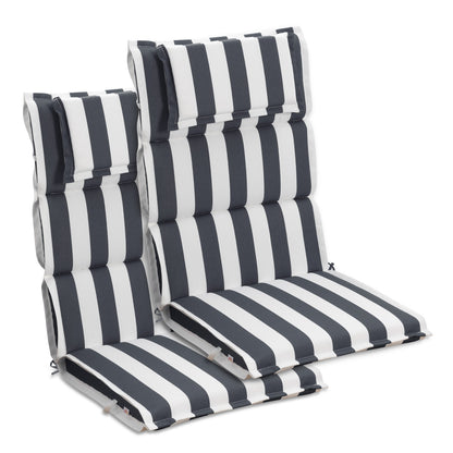 47x21x2.4 inch High Back Patio Chair Cushions with Headrest, Grey Stripe