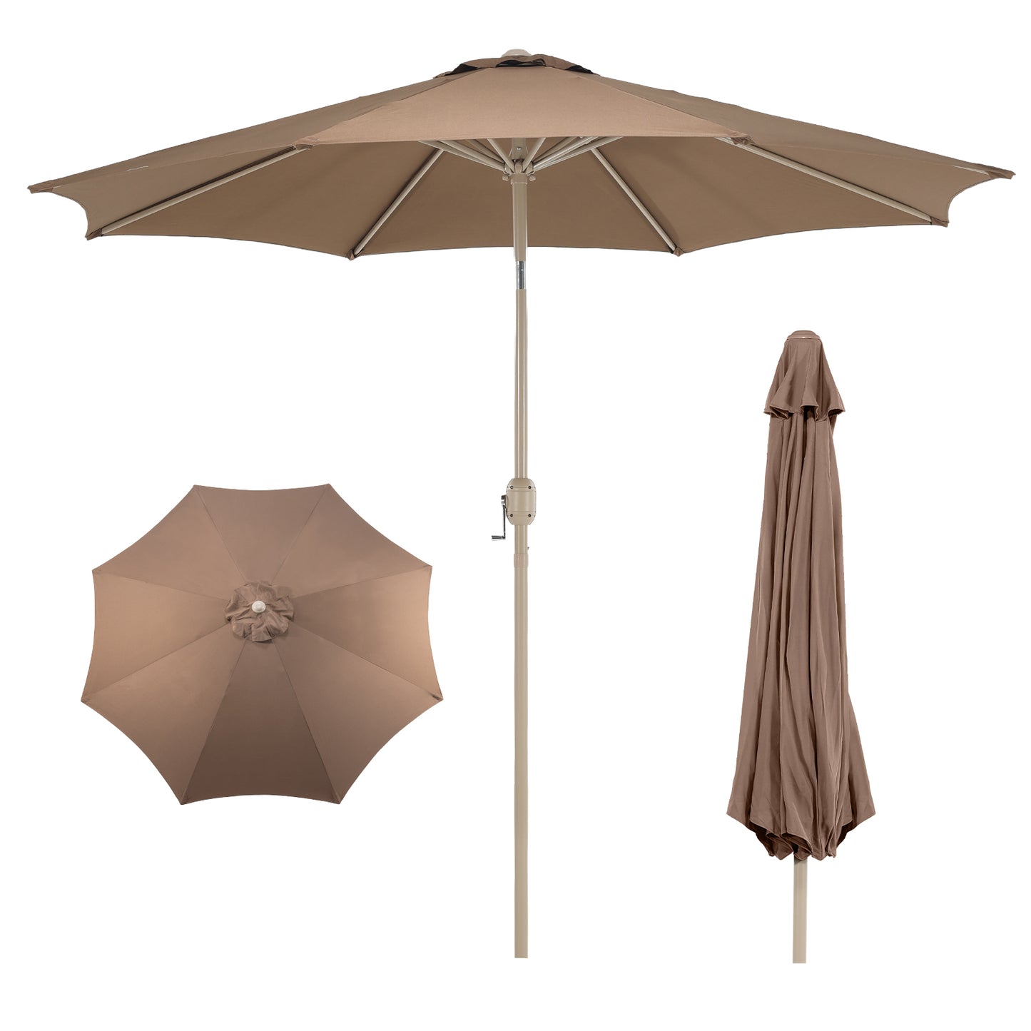 9 ft. Outdoor Patio Market Umbrella Aluminum Frame with Push Button Tilt Crank and 8 Steel Ribs Aoodor 