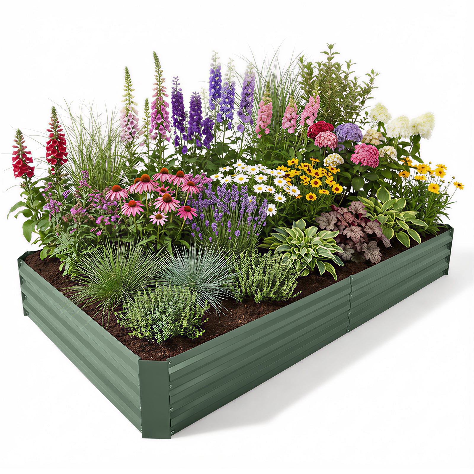 6x3/8x4 ft. Outdoor Raised Garden Bed - Reinforced Galvanized Steel Planter Box - Aoodor 