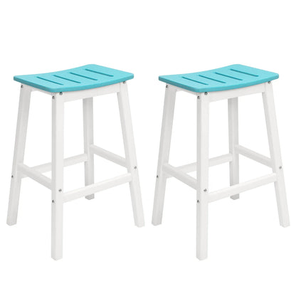 28 Inch Outdoor Bar Stools Set of 2, HDPE Patio Bar Height Saddle Stools with Footrest for Backyard