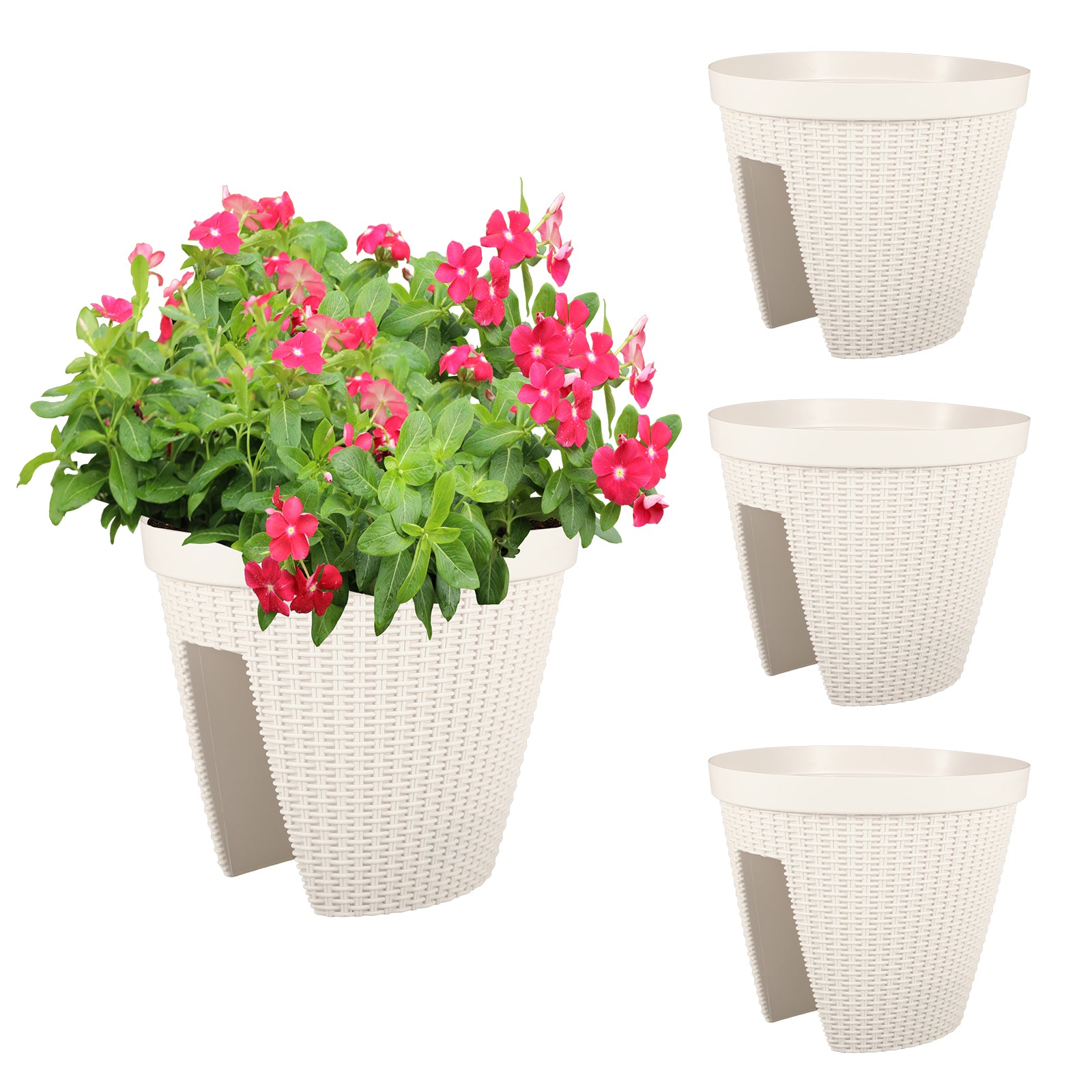 deck railing planter pots 12" Rattan Pattern Railing Planters