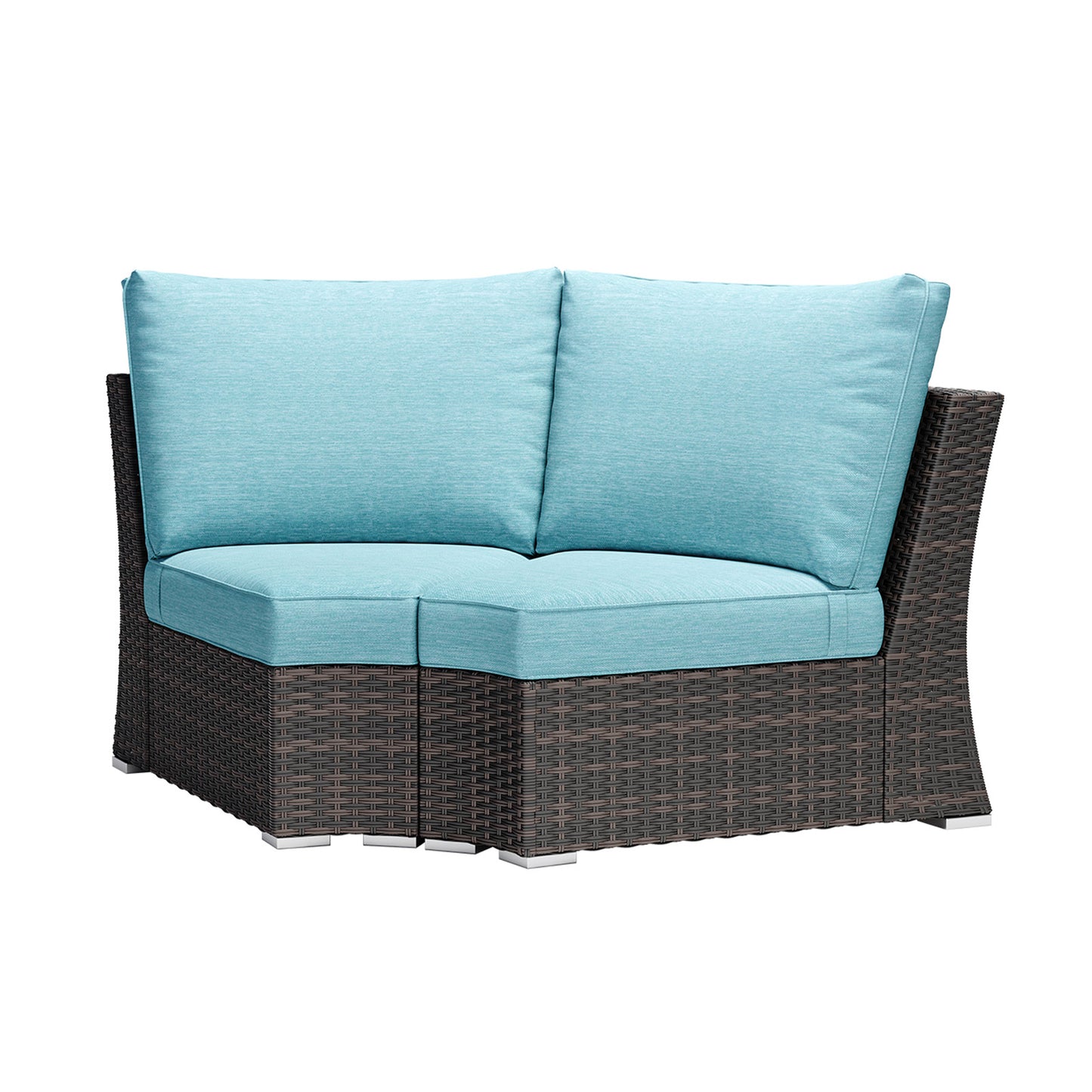 Aoodor Patio Corner Rattan Sofa with Turquoise Cushions - Flexible Modular Design