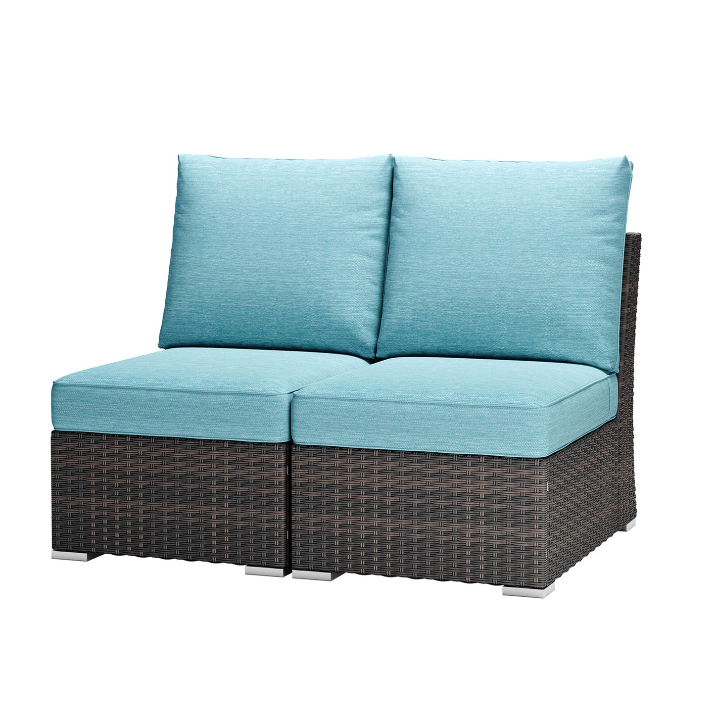 Patio Armless Sofa Set of 2 with Turquoise Cushions – Alfresco Living