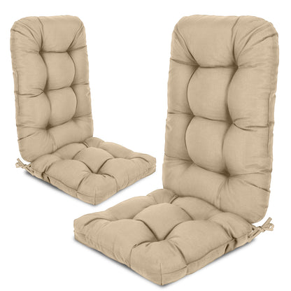 Outdoor High Back Tufted Adirondack Chair Cushion, Patio Rocking Chair Cushions with Ties, Set of 2, Khaki