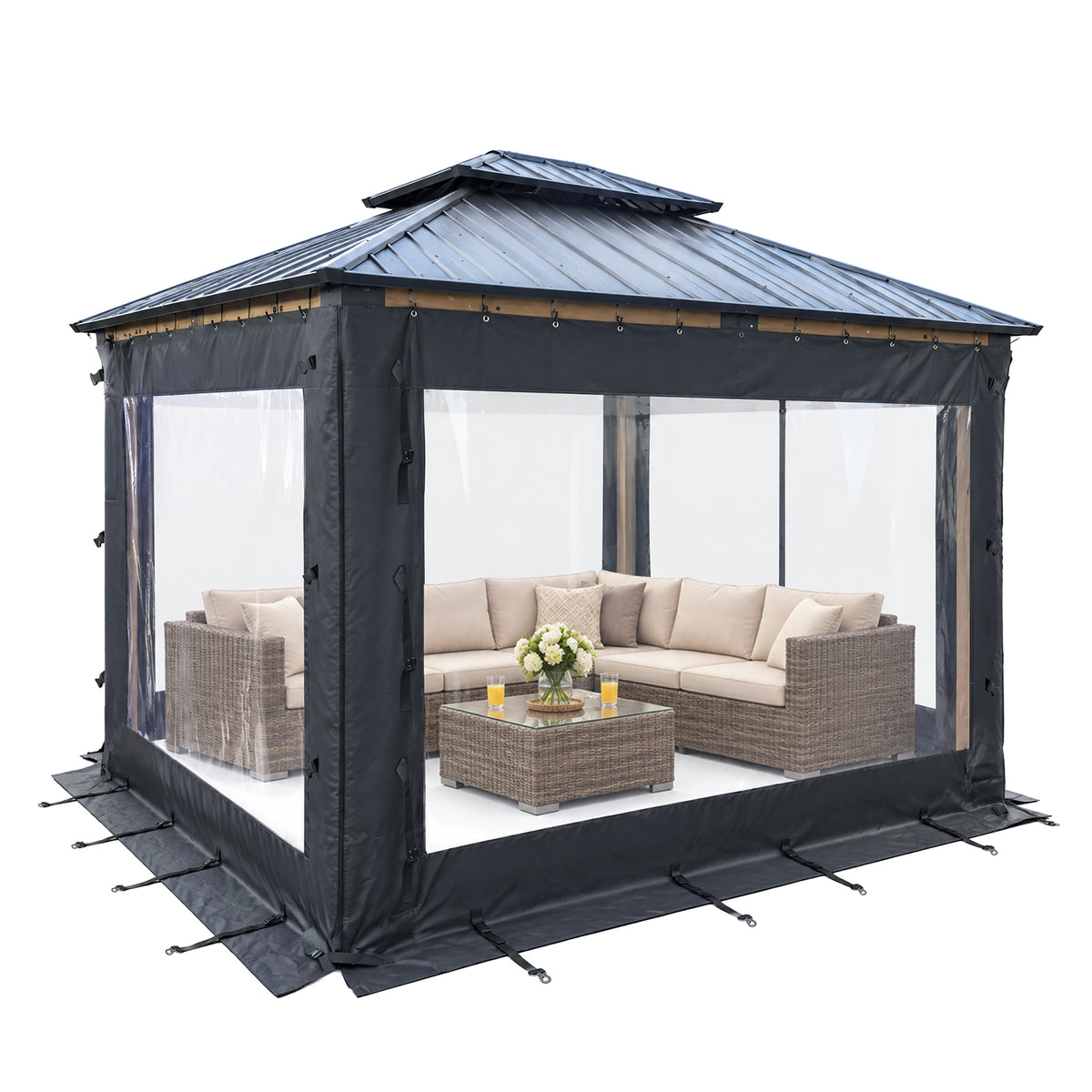 Aoodor Clear PVC Gazebo Curtains 10x10ft Outdoor Water-repellent Windproof