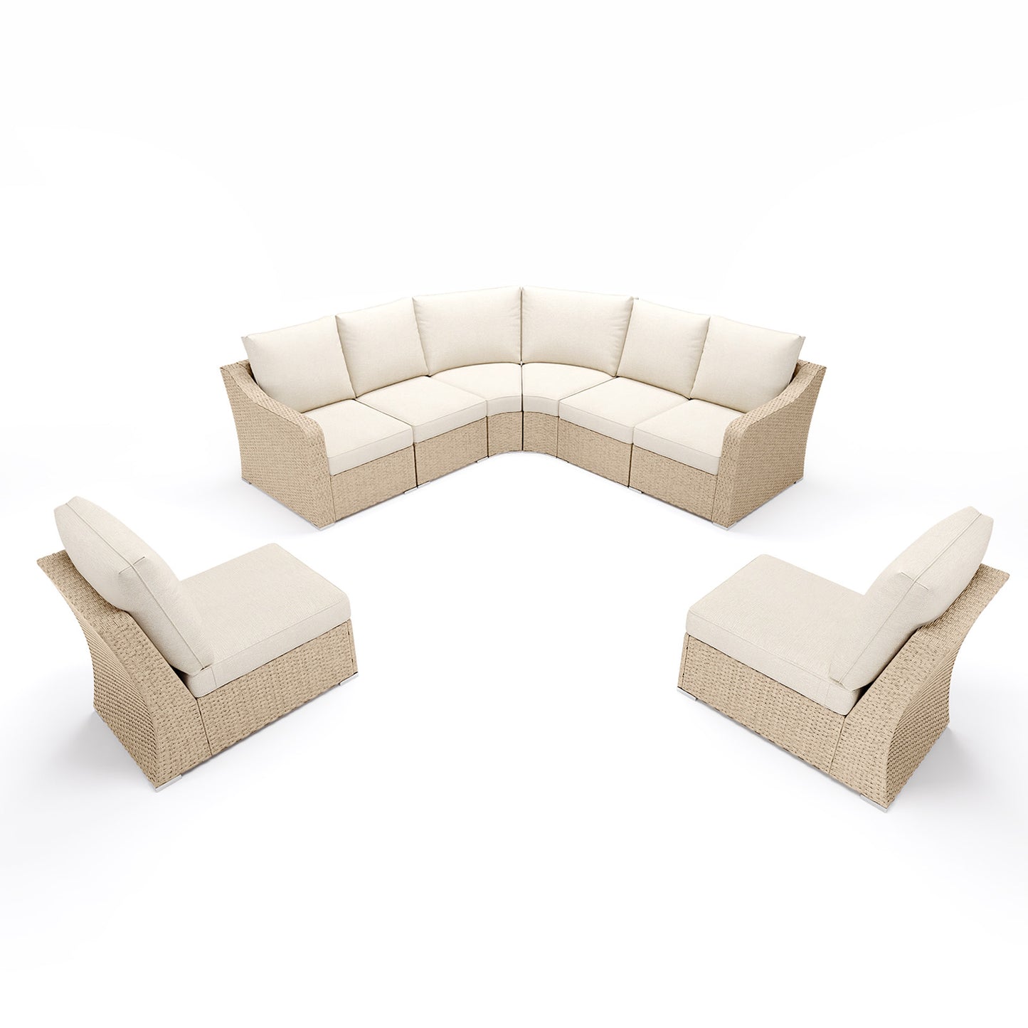 Premium 8 Piece L-shaped Patio Furniture Set with Beige Cushions