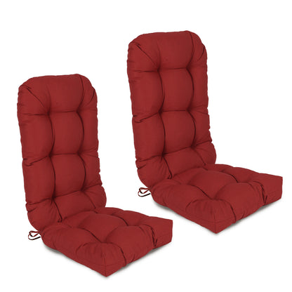 Outdoor High Back Tufted Adirondack Chair Cushion, Patio Rocking Chair Cushions with Ties, Set of 2, Red