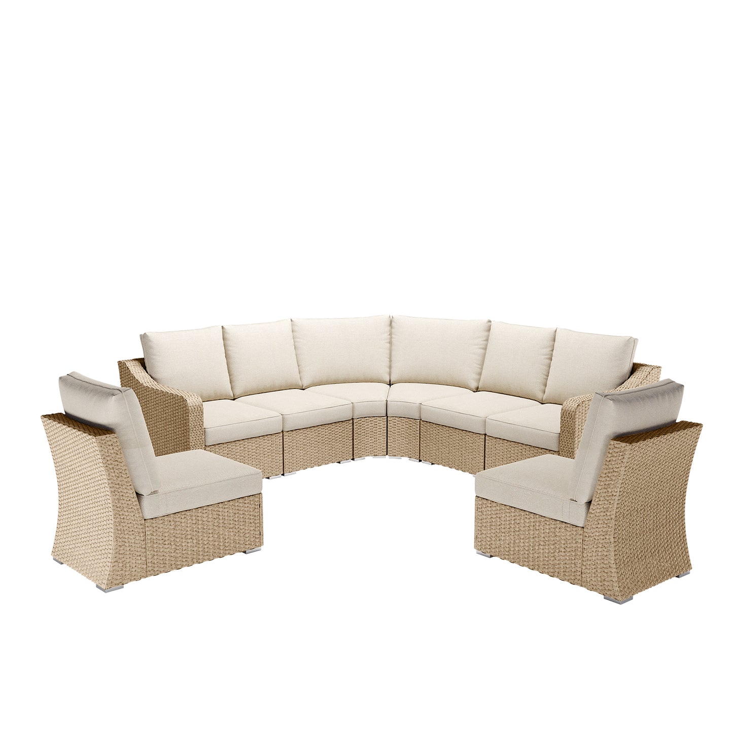10-Piece Half-Moon Wicker Outdoor Sectional Set with Beige Cushions