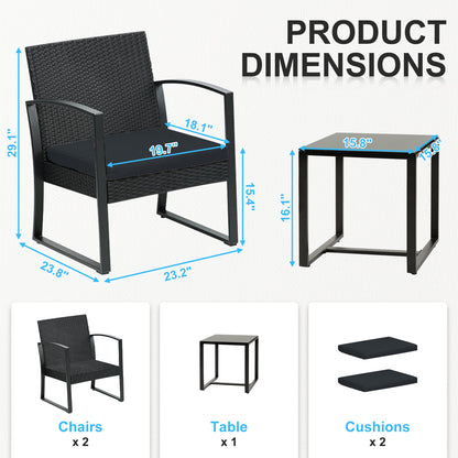 3-Piece Patio Furniture Set - Outdoor Rattan Wicker Chairs with Table, Sofa Set Including Cushions